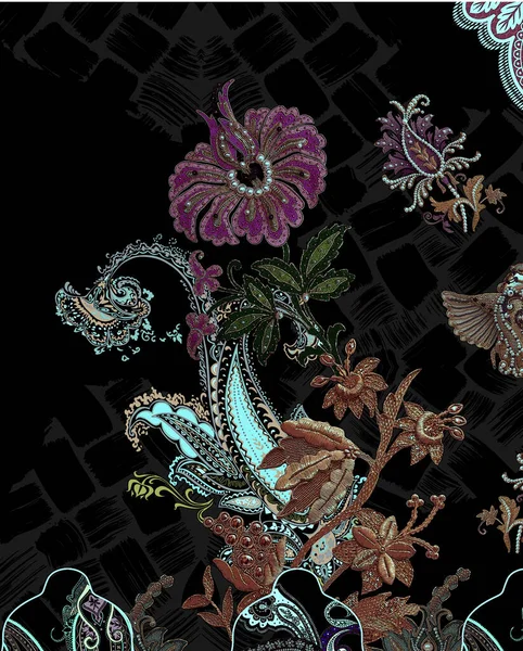 geometric flowers embroidery design