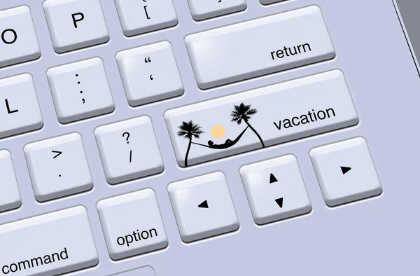 One Key Computer Keyboard Shows Picture Woman Hammock Two Palm — Stock Photo, Image