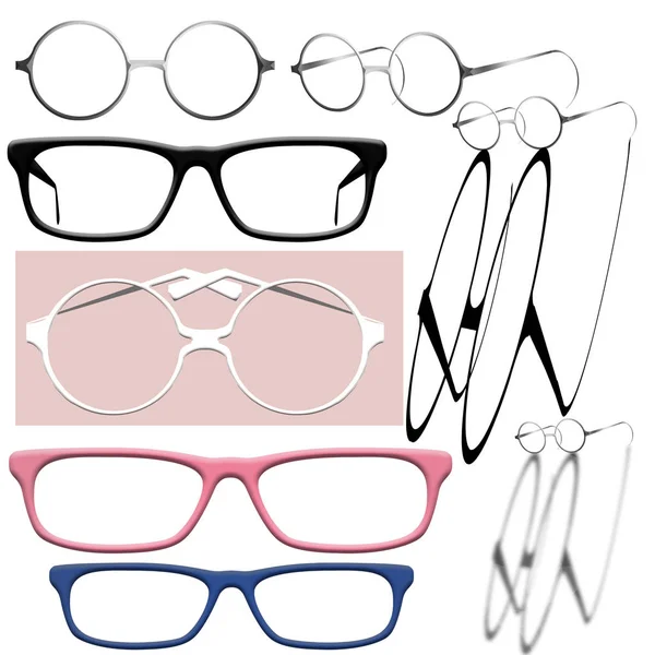Eye Glasses Various Shapes Some Shadows Seen Page Graphic Design — Stock Photo, Image