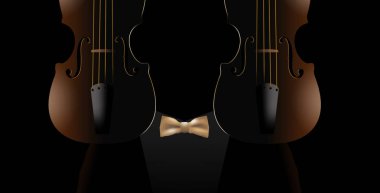The shape of two violins suggests a person who is wearing a bowtie for a formal concert event