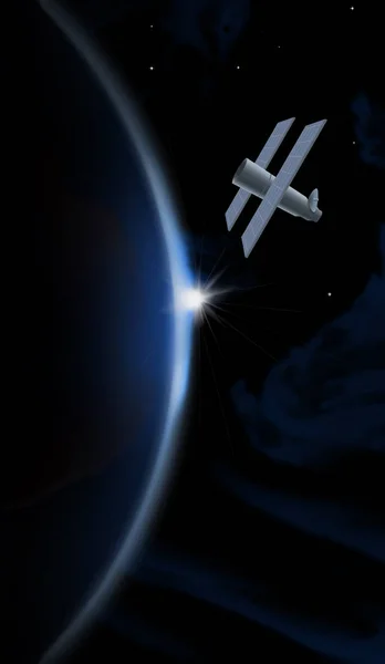 Földet Gyászoló Műholdat Úgy Tekintik Mint Napfelkeltét Műholdas Technológiáról Szóló — Stock Fotó