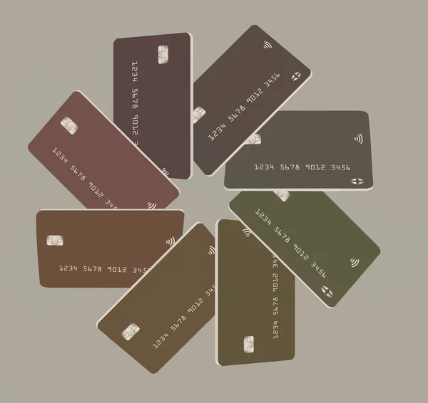 Osm Modelové Obecné Kreditní Karty Nebo Debetní Karty Tlumených Pastelových — Stock fotografie