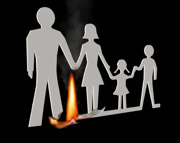 Paper Cutout Family Burning Mother Father Illustrates Divorce Other Problem — ストック写真