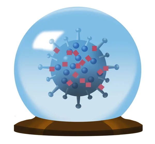 Wirus Korony Jest Widziany Wewnątrz Kryształowej Kuli Tej Ilustracji Niepewnej — Zdjęcie stockowe