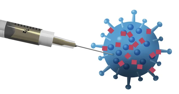 주사기는 삽화에서 흰색에서 분리되어 코로나 바이러스에 백신을 주사한다 — 스톡 사진