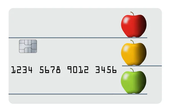 Foto Van Appels Versieren Een Hedendaagse Creditcard Debetkaart — Stockfoto