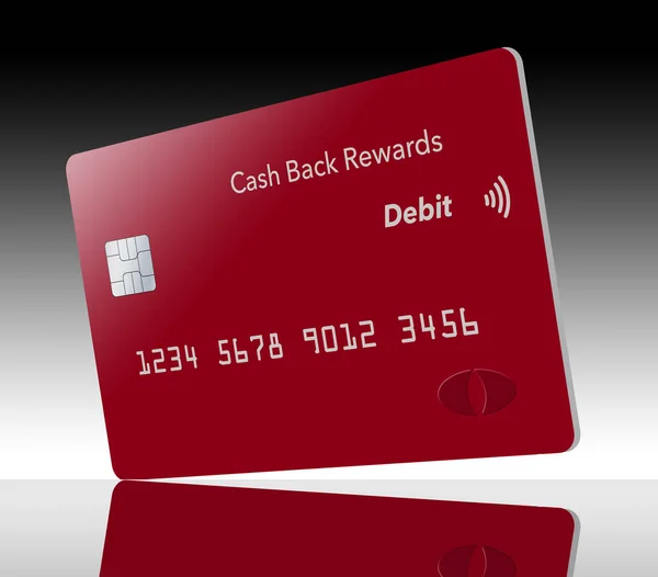 Aqui Está Cartão Débito Vermelho Que Oferece Recompensas Dinheiro Volta — Fotografia de Stock