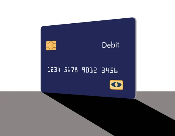 Here Blue Debit Card Casting Shadow Sitting Grey Table White — Stock Photo, Image