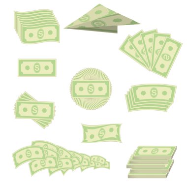 Beyaz arka plan üzerinde izole kağıt dolar kümesi. Amerikan banknotlar. Nakit para. Bize para birimi