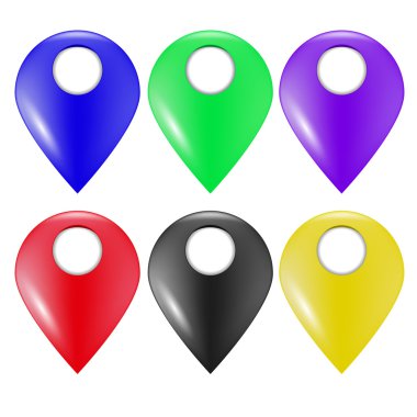 Beyaz arka plan üzerinde izole renkli Marker simgeler kümesi