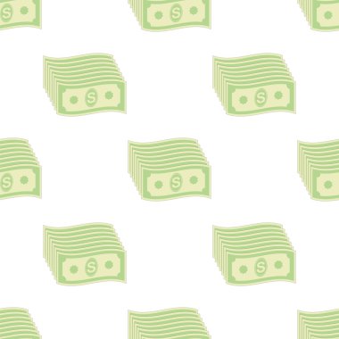 Kağıt dolar Dikişsiz desen beyaz arka plan üzerinde kümesi. Amerikan banknotlar. Nakit para. Bize para birimi