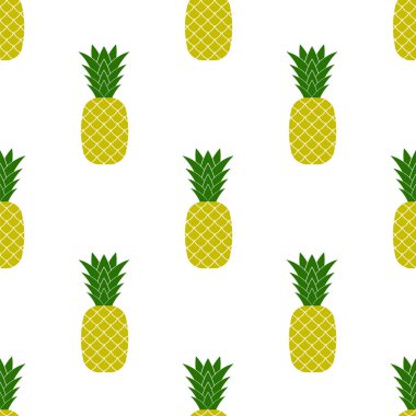 Olgun taze ananas Dikişsiz desen beyaz. Tropikal meyve arka plan.