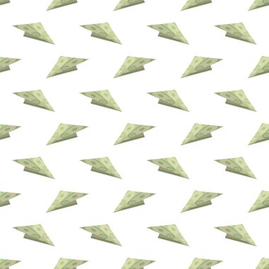 Doları kağıt kavramı uçak Dikişsiz desen beyaz arka plan üzerinde. Amerikan banknotlar. Nakit para. Bize para birimi