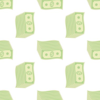 Kağıt dolar Dikişsiz desen beyaz arka plan üzerinde kümesi. Amerikan banknotlar. Nakit para. Bize para birimi