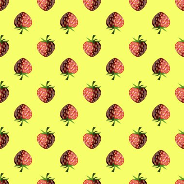 Sarı zemin üzerine taze çilek meyve Seamless Modeli
