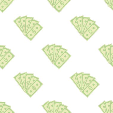 Kağıt dolar Dikişsiz desen beyaz arka plan üzerinde kümesi. Amerikan banknotlar. Nakit para. Bize para birimi