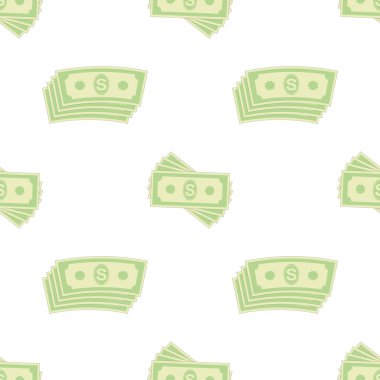 Kağıt dolar Dikişsiz desen beyaz arka plan üzerinde kümesi. Amerikan banknotlar. Nakit para. Bize para birimi