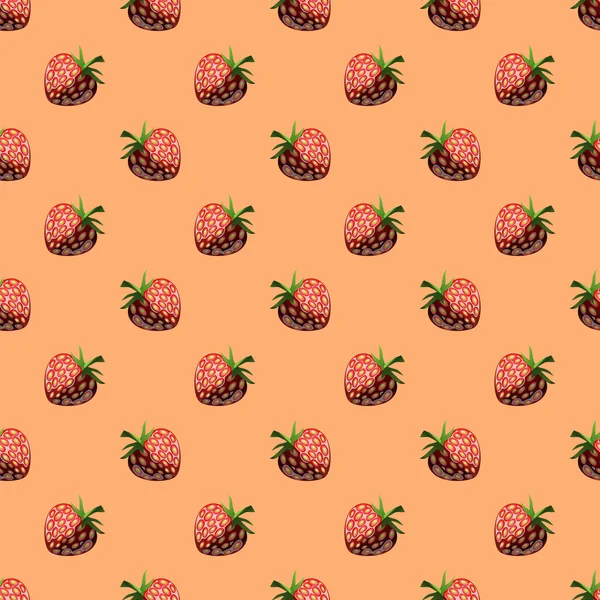 Fresh Strawberry Fruit Seamless Pattern Orange — Stock Photo, Image