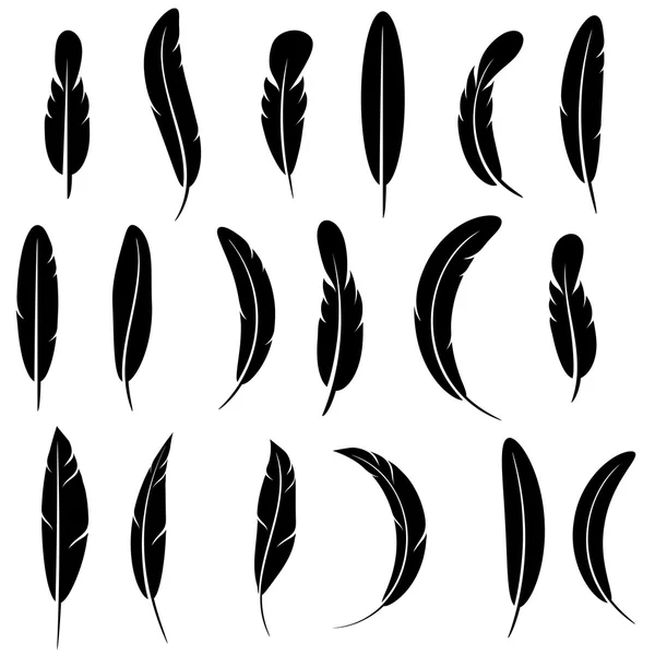 Feather silhouet collectie geïsoleerd — Stockvector