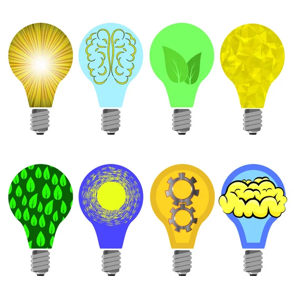 Set di diverse lampadine di vetro creativo — Vettoriale Stock
