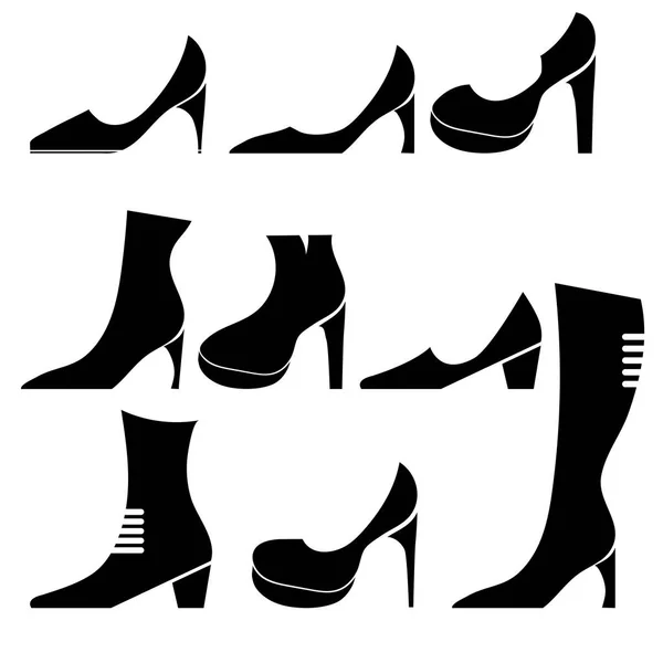 Différentes femmes Chaussures Silhouettes — Image vectorielle