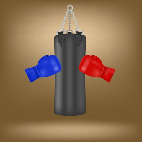 Boxing Gloves and Black Sport Bag — Stock Vector