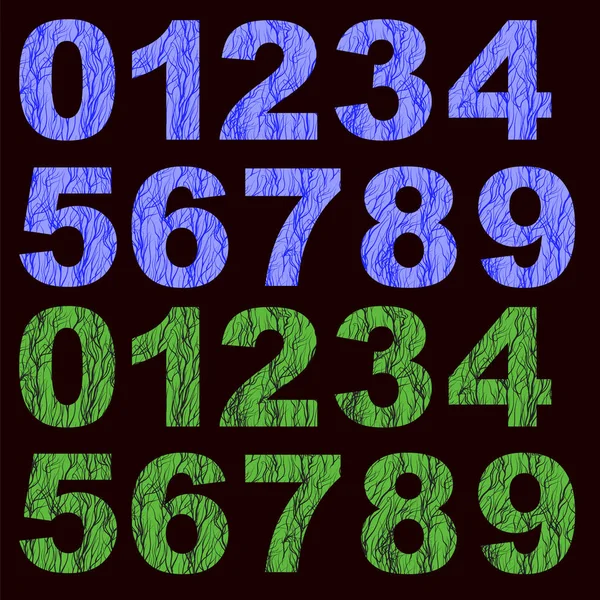 Set of Grunge Blue Green Numbers — Stock Vector