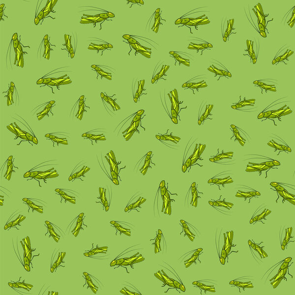 Green Cartoon Grasshoppers Seamless Pattern