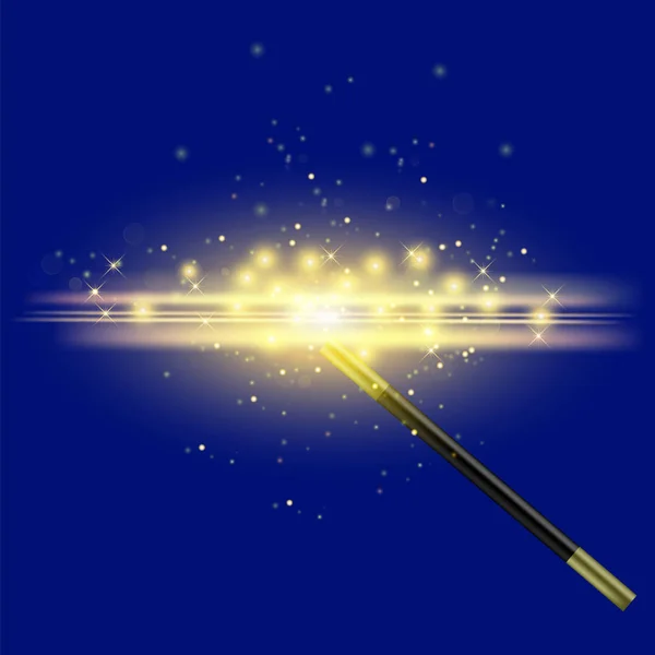 Varita mágica realista con luces estrelladas — Vector de stock