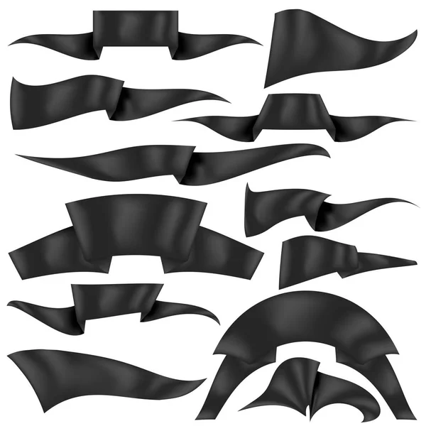 Ensemble de rubans noirs. Collection de drapeaux — Image vectorielle