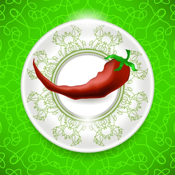 Горячий красный перец на белой тарелке — стоковый вектор