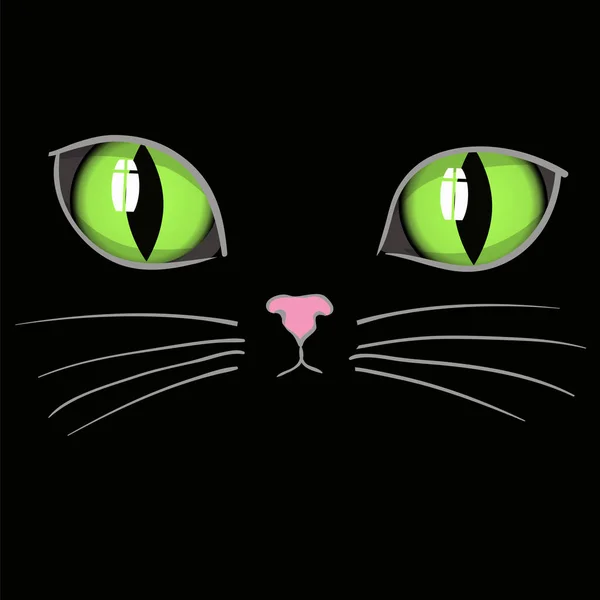 Black Cat Head with Green Eyes — Stock Vector