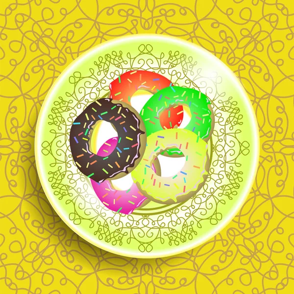 组的多彩甜甜甜圈 — 图库矢量图片