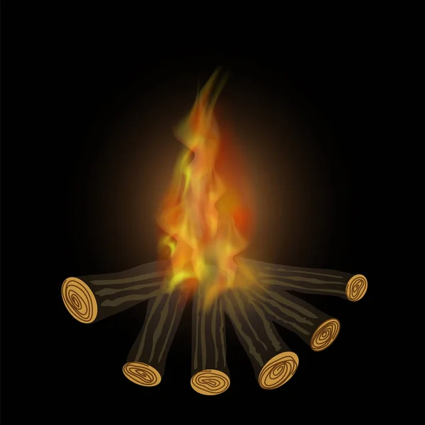 Şenlik ateşi ve alevler yanan — Stok Vektör
