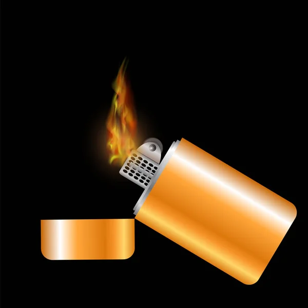 Encendedor de oro ardiente — Vector de stock