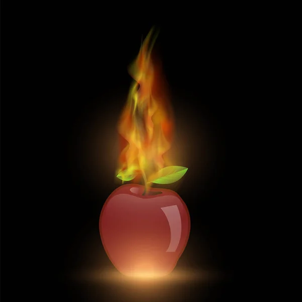 Czerwone jabłko z Ogień Płomień — Wektor stockowy