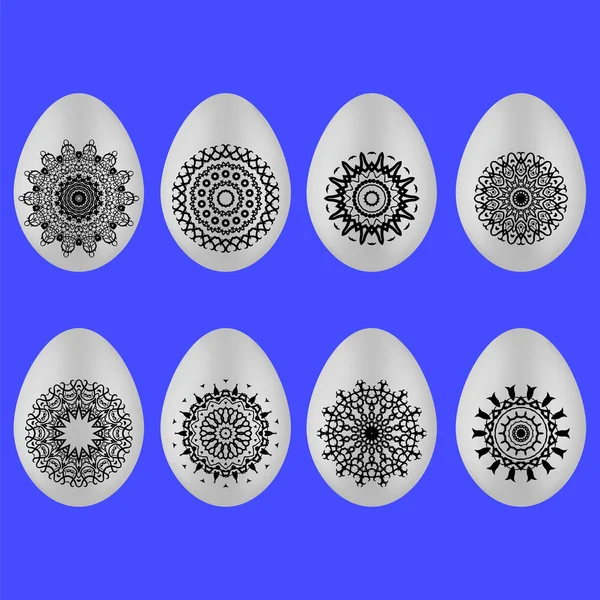 Conjunto de Huevos de Pascua con Diferentes Adornos — Vector de stock