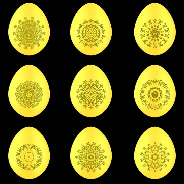 Ensemble d'oeufs de Pâques avec différents ornements — Image vectorielle