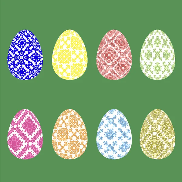 Conjunto de Huevos de Pascua con Diferentes Adornos — Vector de stock