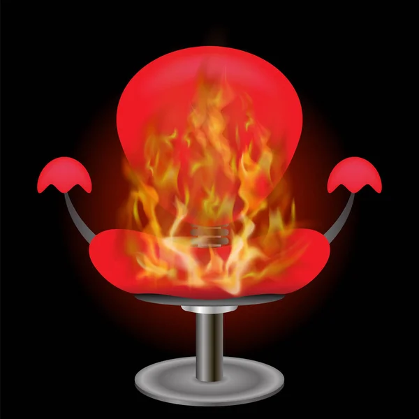 Sillón rojo ardiente con fuego llama fondo — Vector de stock