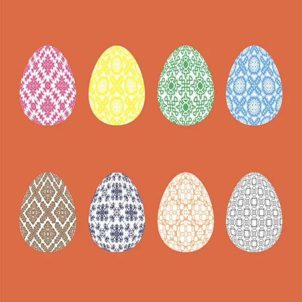 Conjunto de Huevos de Pascua con Diferentes Adornos — Vector de stock