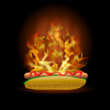 Ketçap ile yanan taze sosis vektör