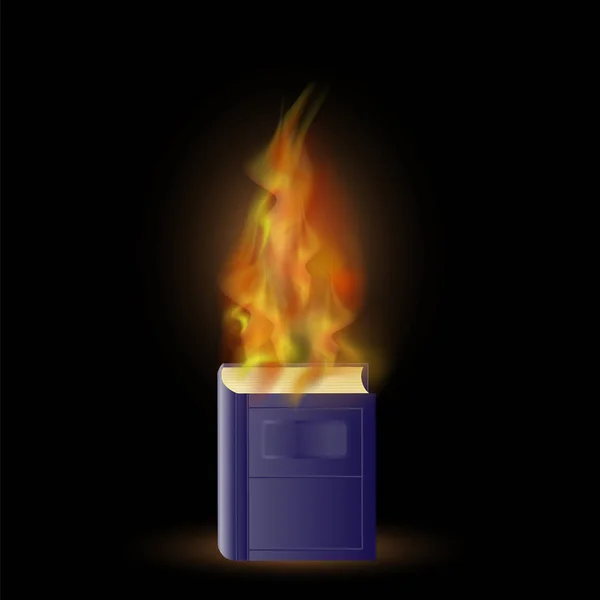 Brennendes blaues Buch mit Feuerflamme — Stockvektor