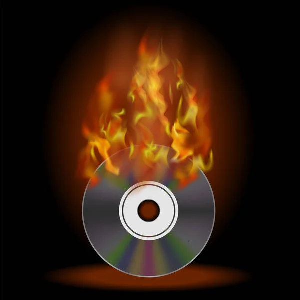 Burning Compact Disc with Fire and Flame — Stock Vector