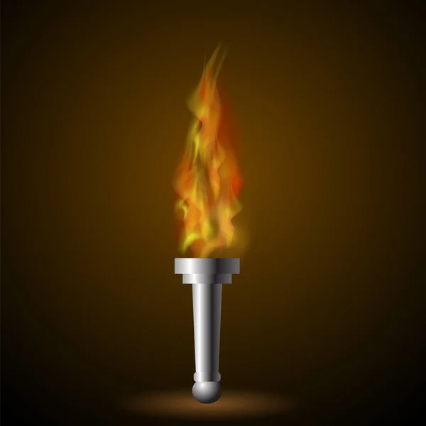 Brandende fakkel met vuur-vlam — Stockvector