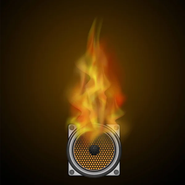 Zenei fekete hangszóró és a tűz lángja — Stock Vector