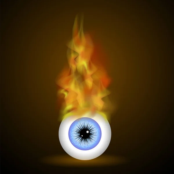 Vector ardiente ojo azul con llama de fuego — Vector de stock