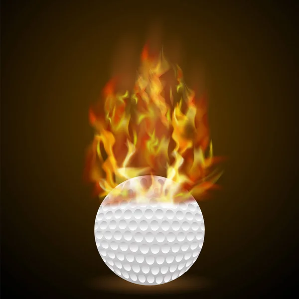 Burning Golf Ball con llama de fuego — Vector de stock