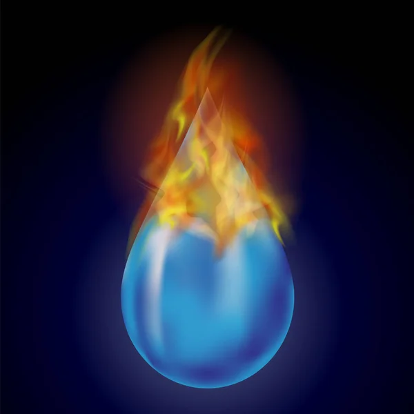 Burning Water Drop with Fire Flame — Stock Vector