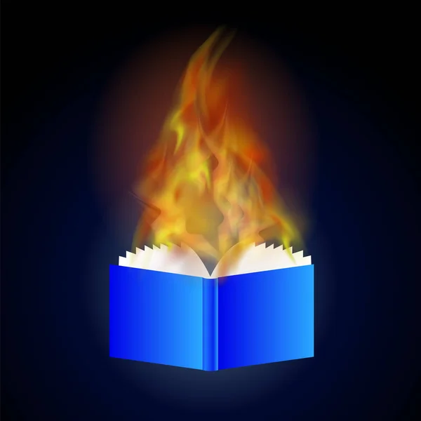 Burning Blue Paper Book with Fire Flame — Stock Vector